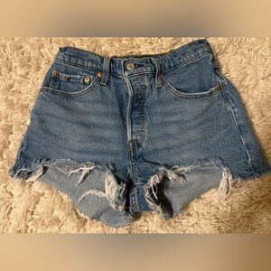 Levi's Medium Blue Frayed Hem Jean Shorts 501